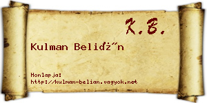 Kulman Belián névjegykártya